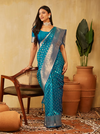 Dhiyona KS Women's Woven Design Ethnic Motifs Zari Banarasi Saree