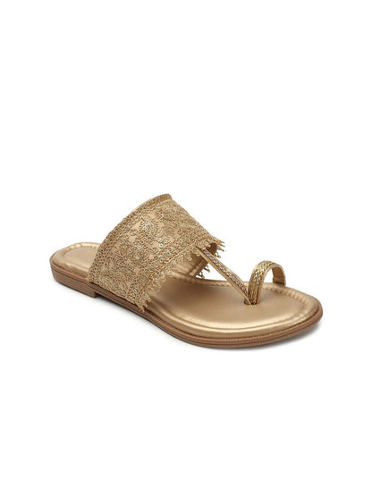 Dhiyona AK Gold-Toned Ethnic Embellished One Toe Flats