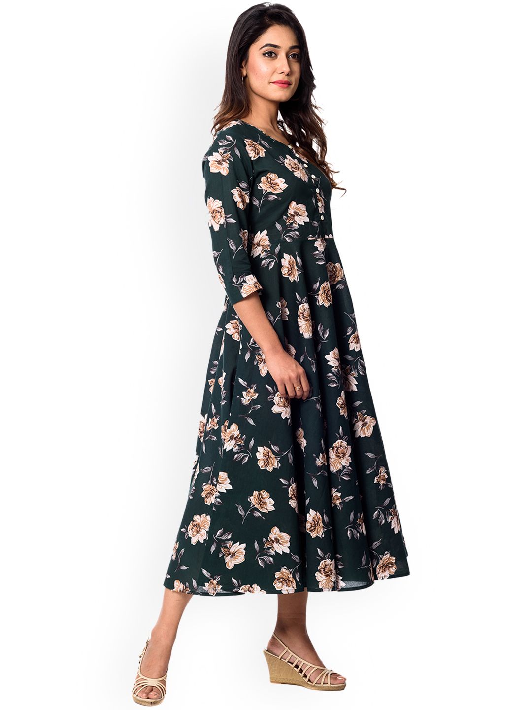 Dhiyona AY Women's Green Printed Fit and Flare Dress