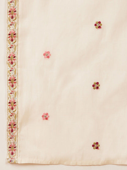 Dhiyona SN Women's Floral Embroidered Pure Cotton Straight Kurta With Palazzo & Dupatta
