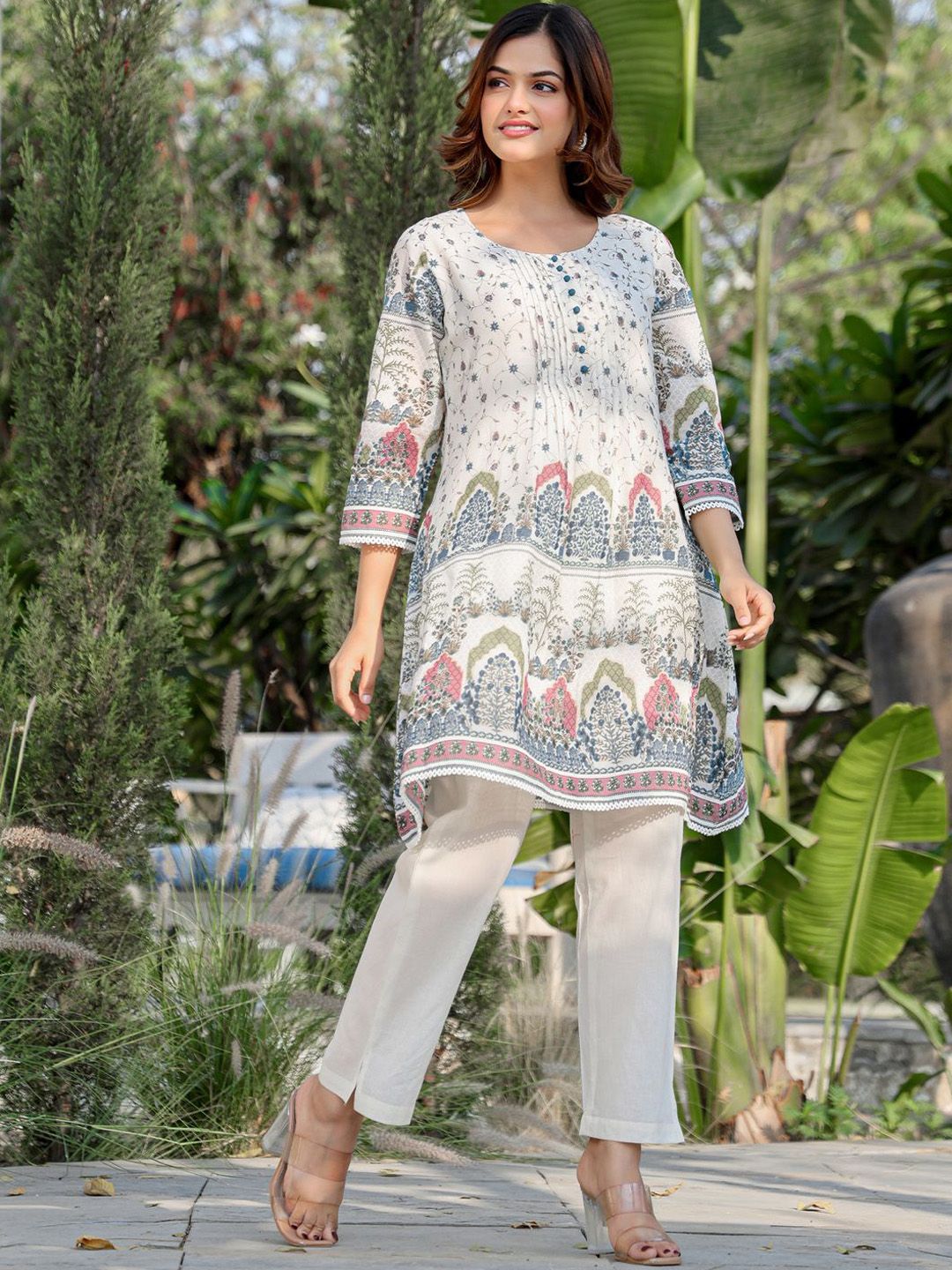 Floral Printed A Line Pure Cotton Kurta With Trousers