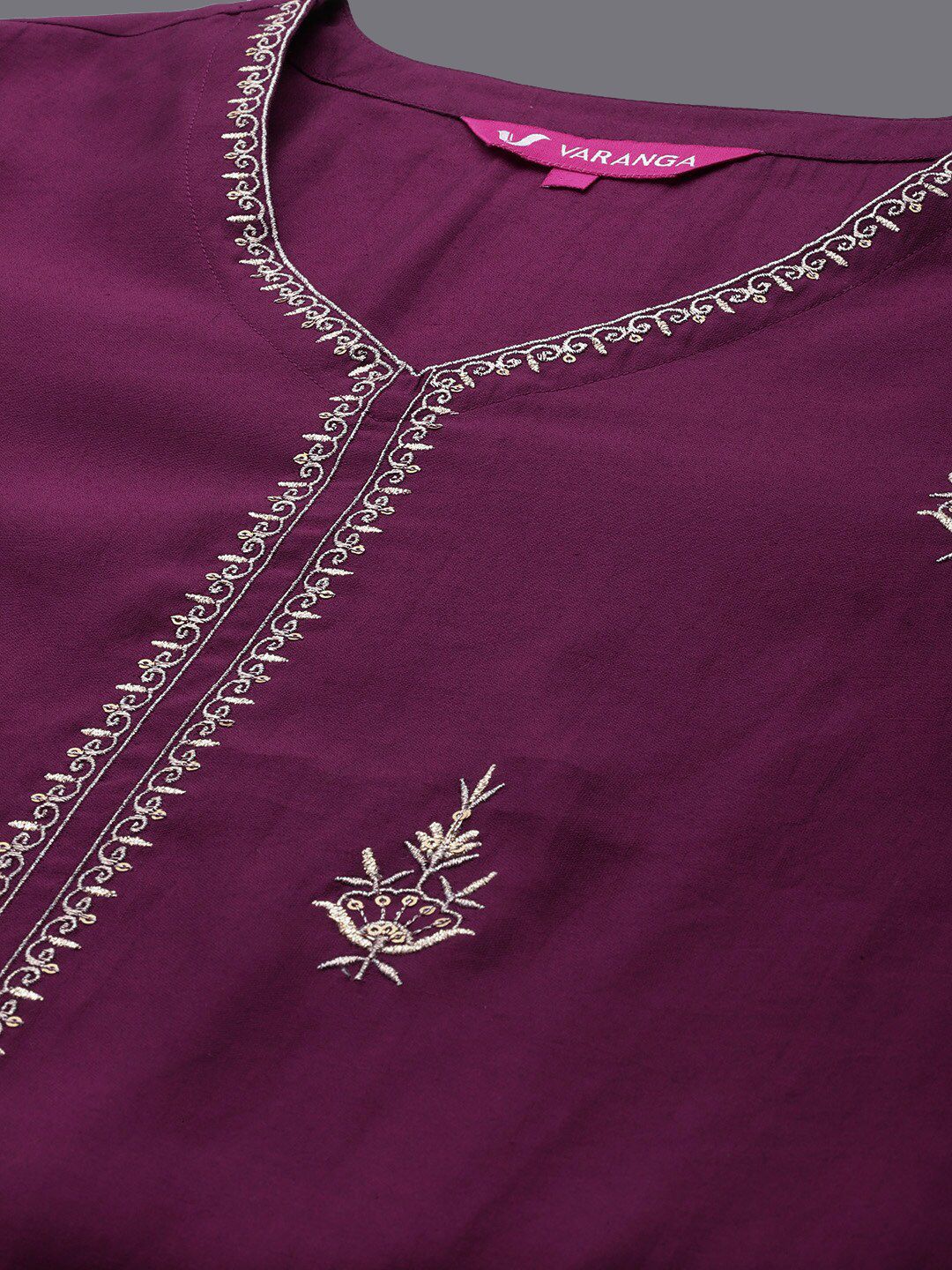 Dhiyona VA Women'sV-Neck Ethnic Motifs Embroidered Regular Kurta Set