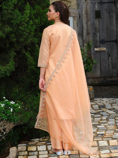 Dhiyona IE Women Embroidered Straight Kurta Trousers With Dupatta set