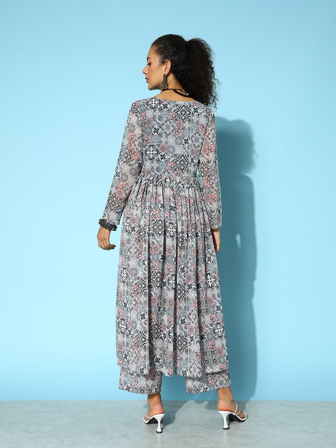 Dhiyona VA Women'sPrinted Silk Georgette Kurta with Trousers