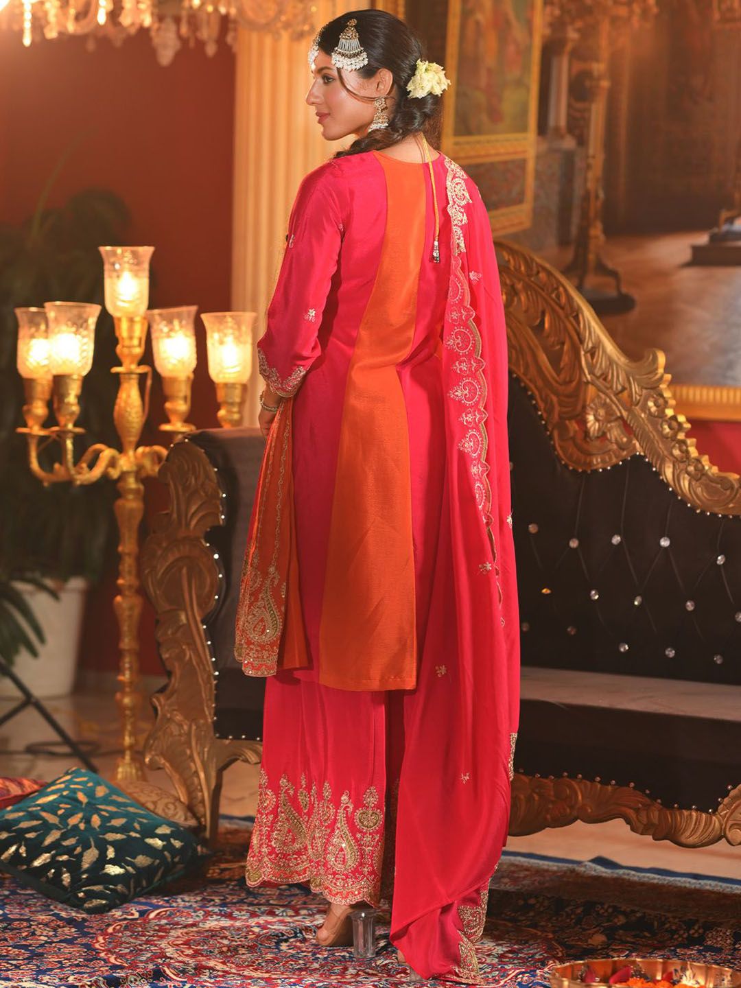 Women Ethnic Motifs Embroidered Regular Sequinned Kurta with Palazzos & With Dupatta