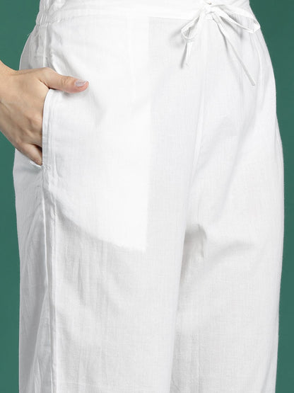 Dhiyona IE Printed Panelled Sequinned Pure Cotton Kurta with Trousers & With Dupatta