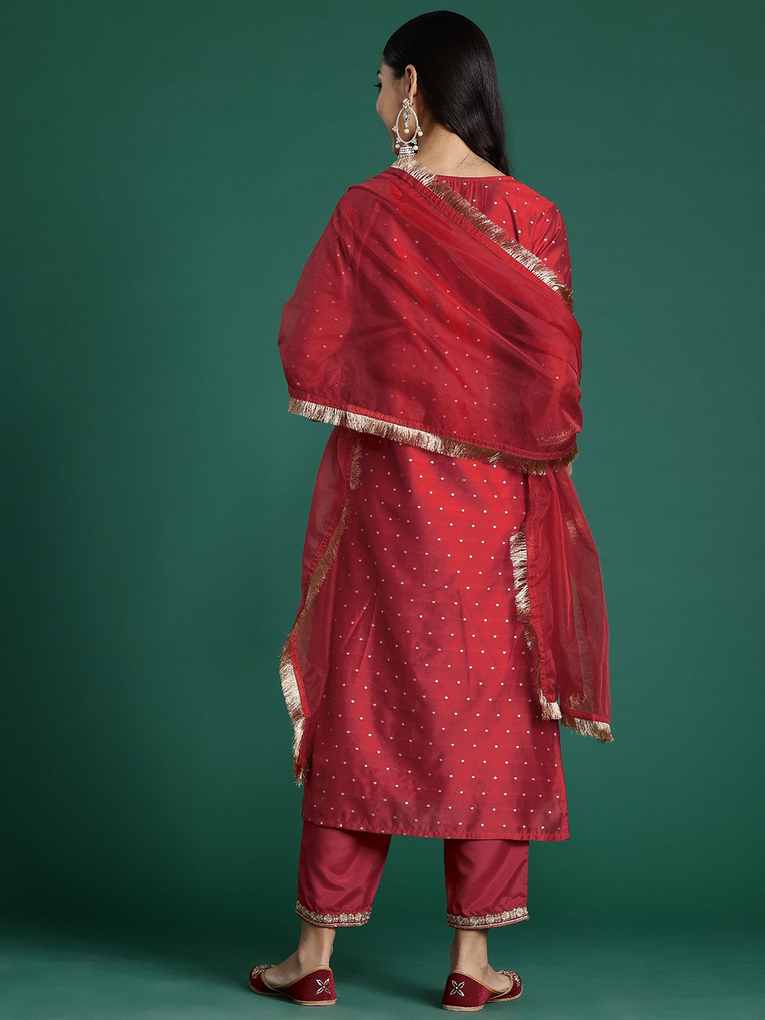 Embroidered Chanderi Silk Kurta With Trousers & Dupatta