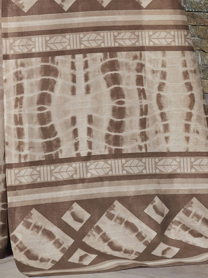Women's Bhagalpuri Silk Beige Printed Designer Saree With Blouse Piece