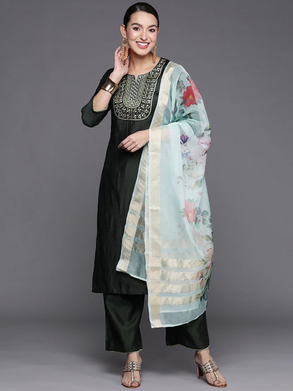 Dhiyona IE Women Ethnic Motifs Embroidered Sequinned Liva Kurta with Palazzos & With Dupatta