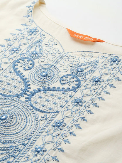 Dhiyona IE Paisley Embroidered Thread Work Pure Cotton Kurta with Trousers & With Dupatta