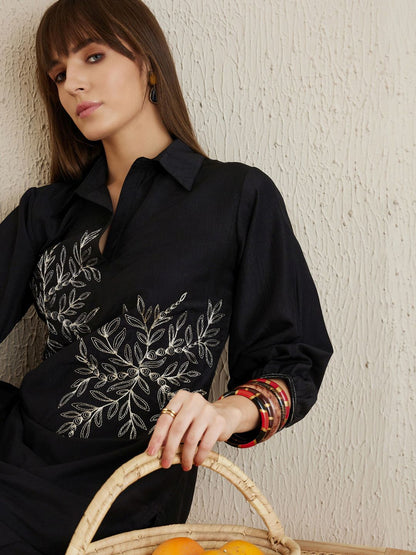 Dhiyona IE Black Embroidered Tunic With Trousers