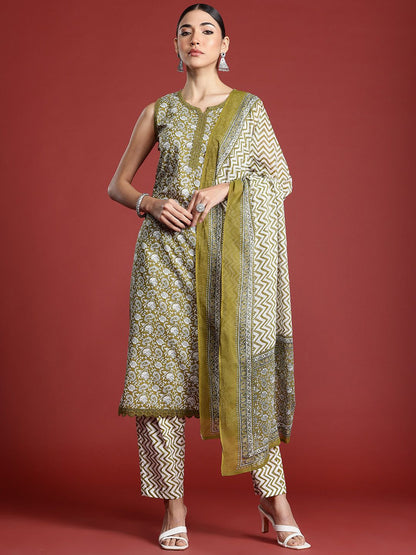 Paisley Printed Regular Pure Cotton Kurta with Trousers & With Dupatta