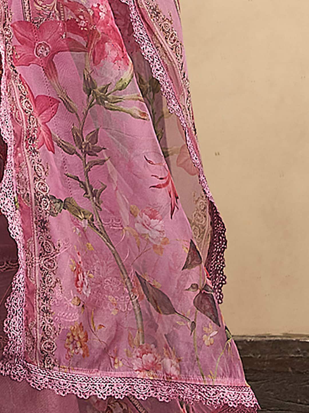 Floral Embroidered Regular Thread Work Kurta With Trousers & Dupatta