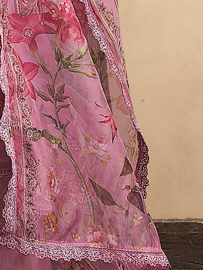 Floral Embroidered Regular Thread Work Kurta With Trousers & Dupatta