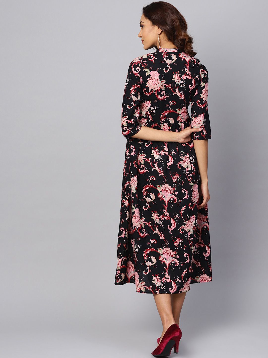 Dhiyona AY Women's Black Printed Fit and Flare Dress