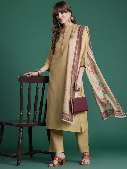 Yoke Design Thread Work Kurta With Trousers & Dupatta