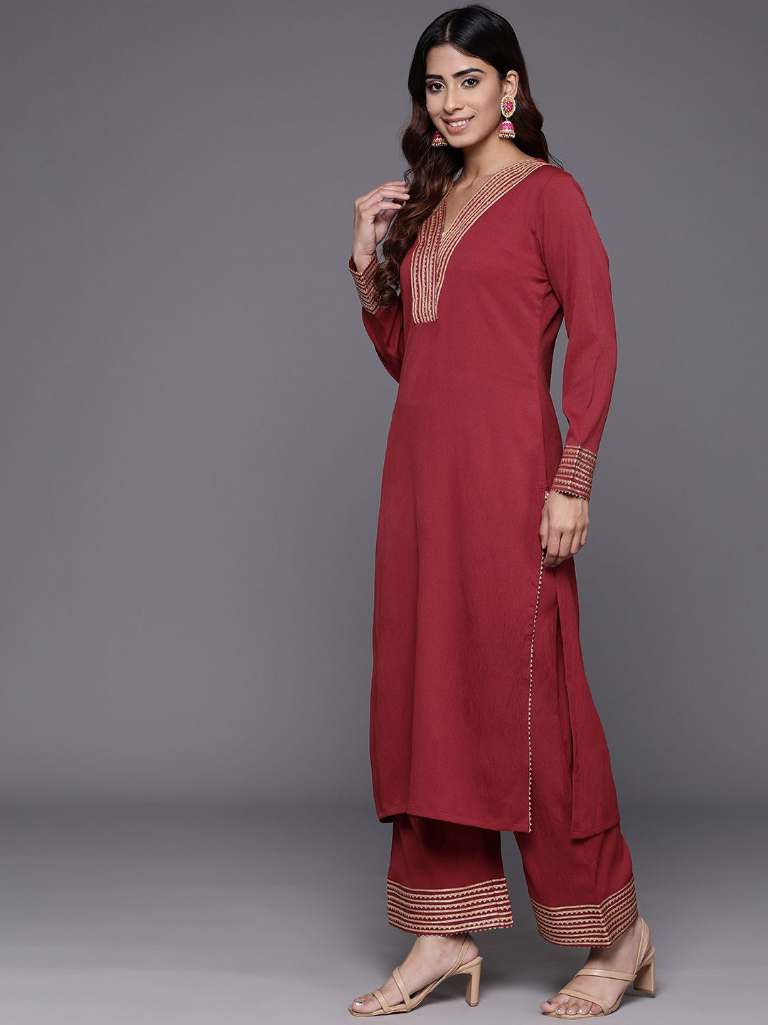 Dhiyona VA Women's Regular Gotta Patti Silk Crepe Kurta with Trousers & With Dupatta
