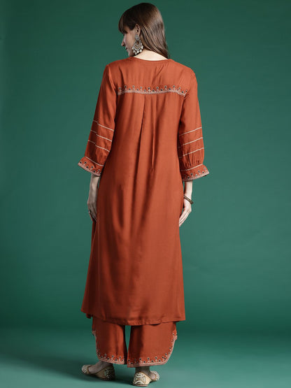 Embroidered Thread Work Kurta with Trousers