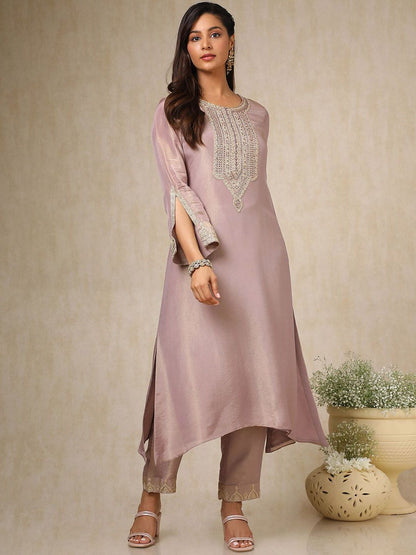 Dhiyona SO Women's Women Floral Yoke Design Angrakha Sequinned Kurta with Trousers & With Dupatta