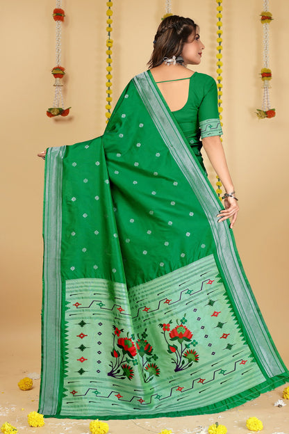 Dhiyona GR Women's Mastani Bottle Green Zari Paithani Silk Saree