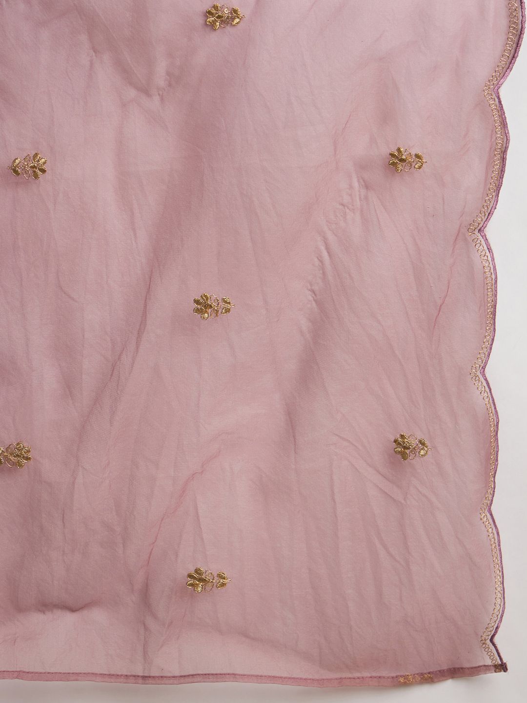 Dhiyona IE Floral Embroidered Notch Neck Zari Straight Kurta With Trouser And Dupatta