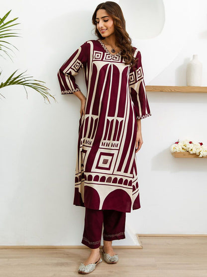 Dhiyona IS Women's Women Ethnic Motifs Printed Regular Kurta with Trousers