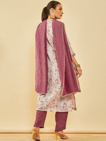 Dhiyona SO Women's Floral Printed Regular Kurta with Trousers & With Dupatta