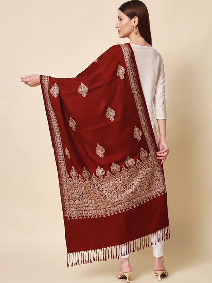 Dhiyona PA Women Wine Aari Embroidered Shawl