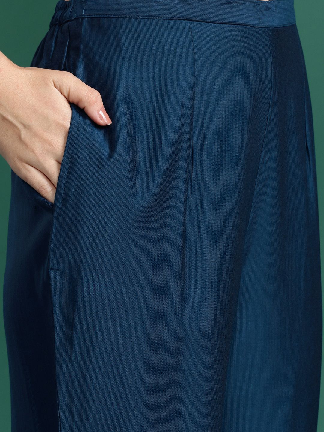 Ethnic Motifs Embroidered Sequinned Liva Kurta With Trousers & Dupatta