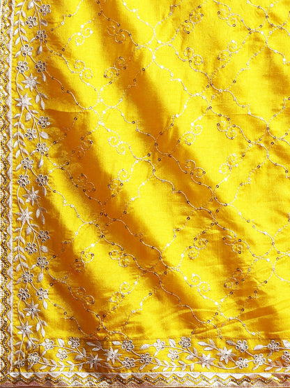 Dhiyona IE Floral Embroidered Sequinned Kurta With Trousers & Dupatta