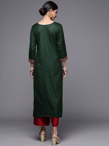 Dhiyona IE Women Green Ethnic Motifs Yoke Design Kurta