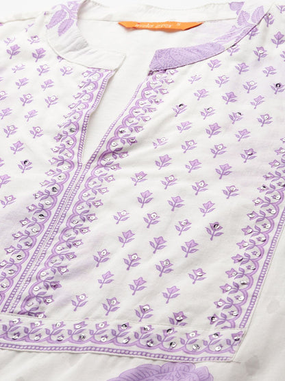 Floral Printed Pure Cotton Kurta with Trousers & Dupatta