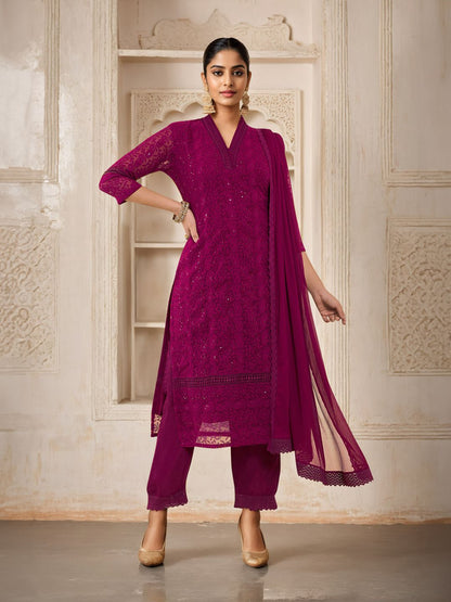 Dhiyona SO Women's Paisley Embroidered Sequinned Kurta With Trousers & Dupatta