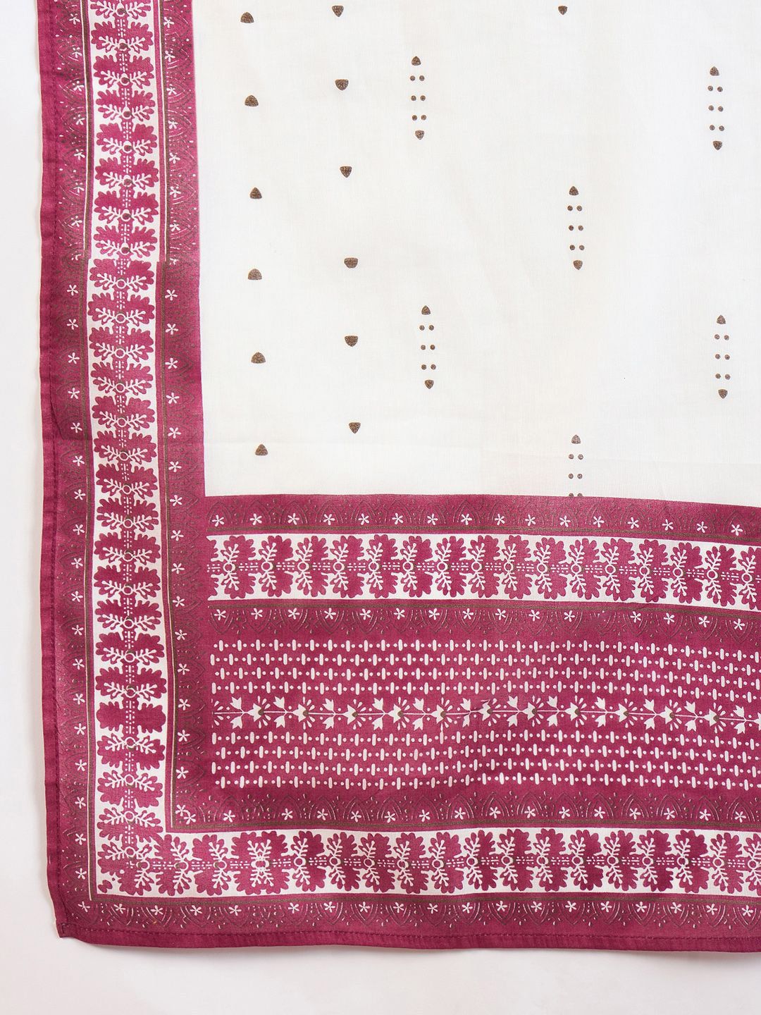 Floral Embroidered V-Neck Pure Cotton Straight Kurta With Trousers & Dupatta