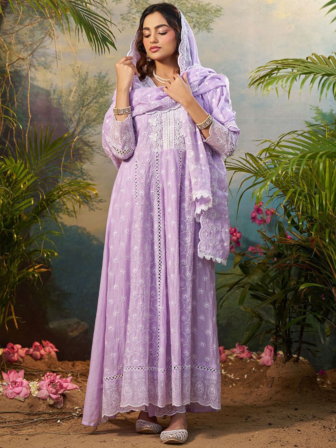 Women Ethnic Motifs Embroidered Cotton Kurta with Trousers & Dupatta