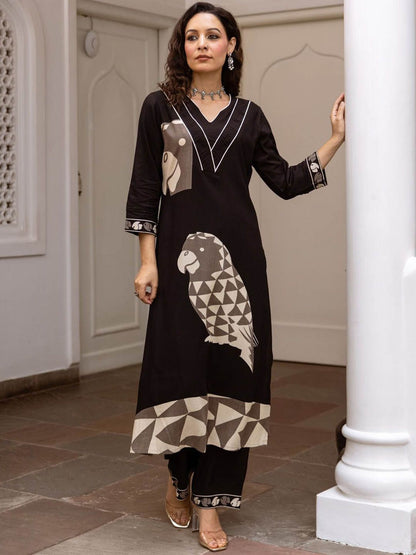 Dhiyona IE Quirky Printed Straight Kurta With Trousers