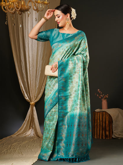 Women's Kanjeevaram Silk Blue Woven Design Celebrity Saree With Blouse Piece