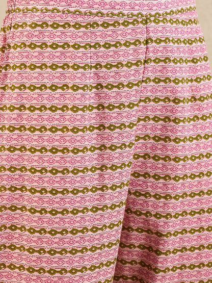 Dhiyona IE Floral Printed Empire Pure Cotton A-Line Kurta With Trousers & Dupatta