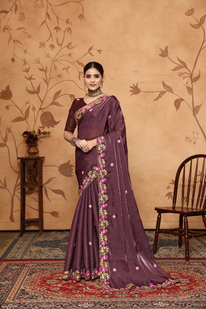 Dhiyona GR Women's Armani Chocolate Brown Jimmi Choo Embroidered Saree