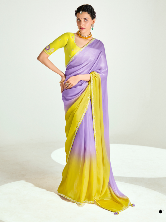 Dhiyona KM Women Yellow Shade Organza Saree