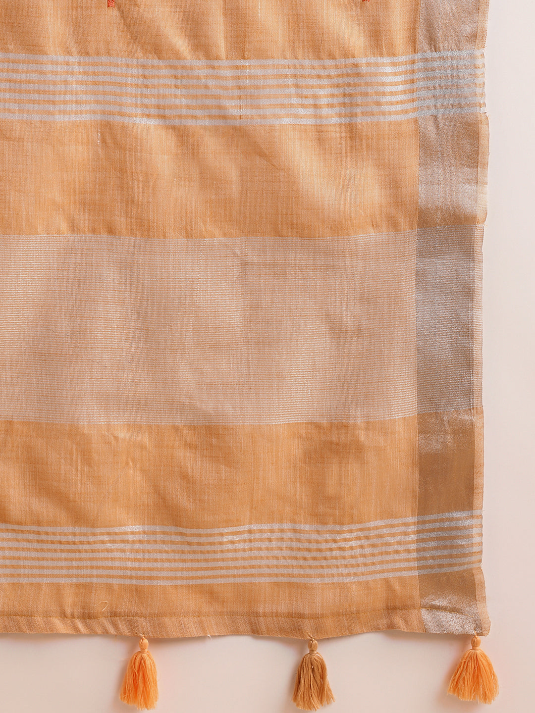 Dhiyona GR Women's CT Peach Orange Cotton Linen Silk Embroidered Saree