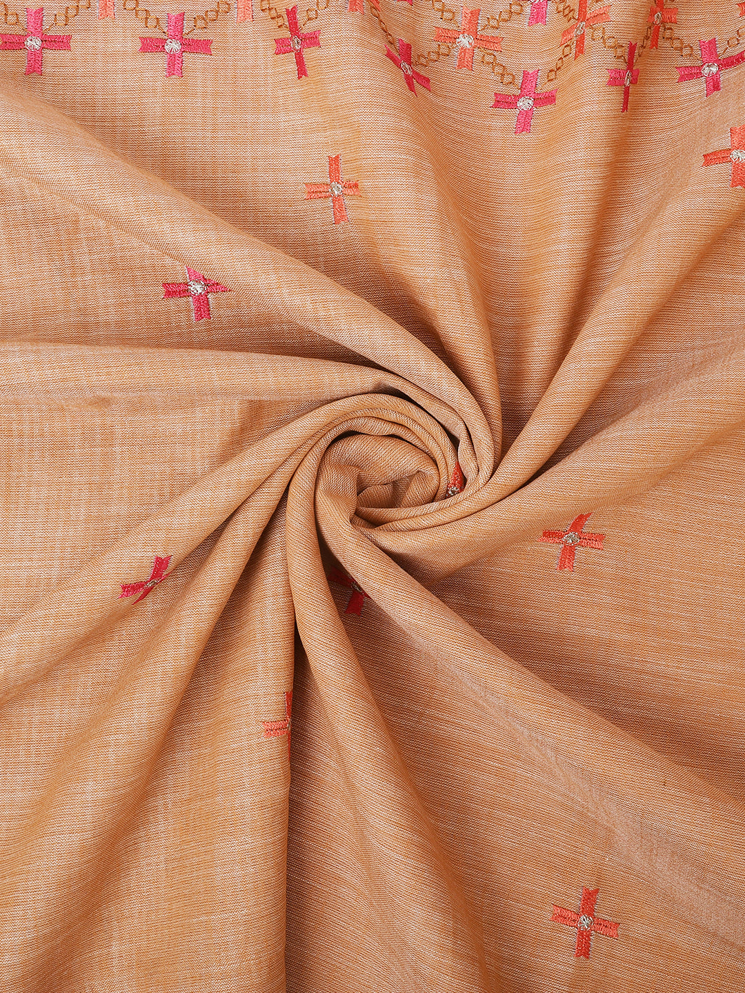 Dhiyona GR Women's CT Peach Orange Cotton Linen Silk Embroidered Saree