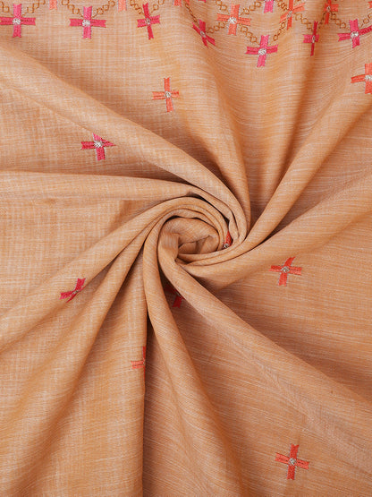 Dhiyona GR Women's CT Peach Orange Cotton Linen Silk Embroidered Saree