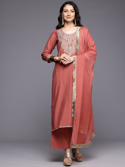 Dhiyona VA Women'sEthnic Motifs Yoke Design Zari Kurta With Palazzos & Dupatta