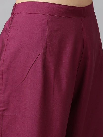 Dhiyona IE Women Magenta & Beige Striped Kurta with Palazzos & Dupatta