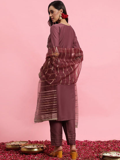 Ethnic Motifs Embroidered Sequinned Kurta With Trousers & Dupatta