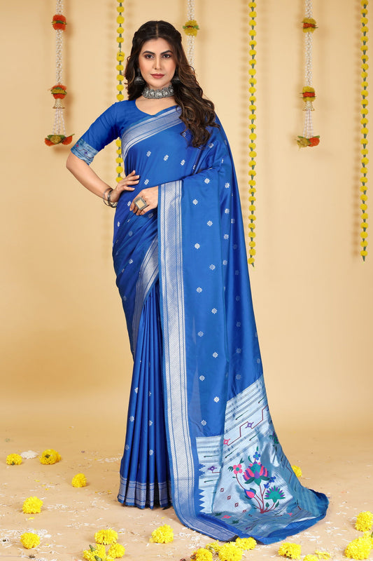 Dhiyona GR Women's Mastani Navy Blue Zari Paithani Silk Saree