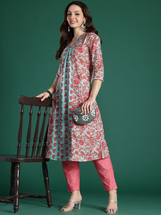 Dhiyona IE Women Floral Printed Pure Cotton Kurta
