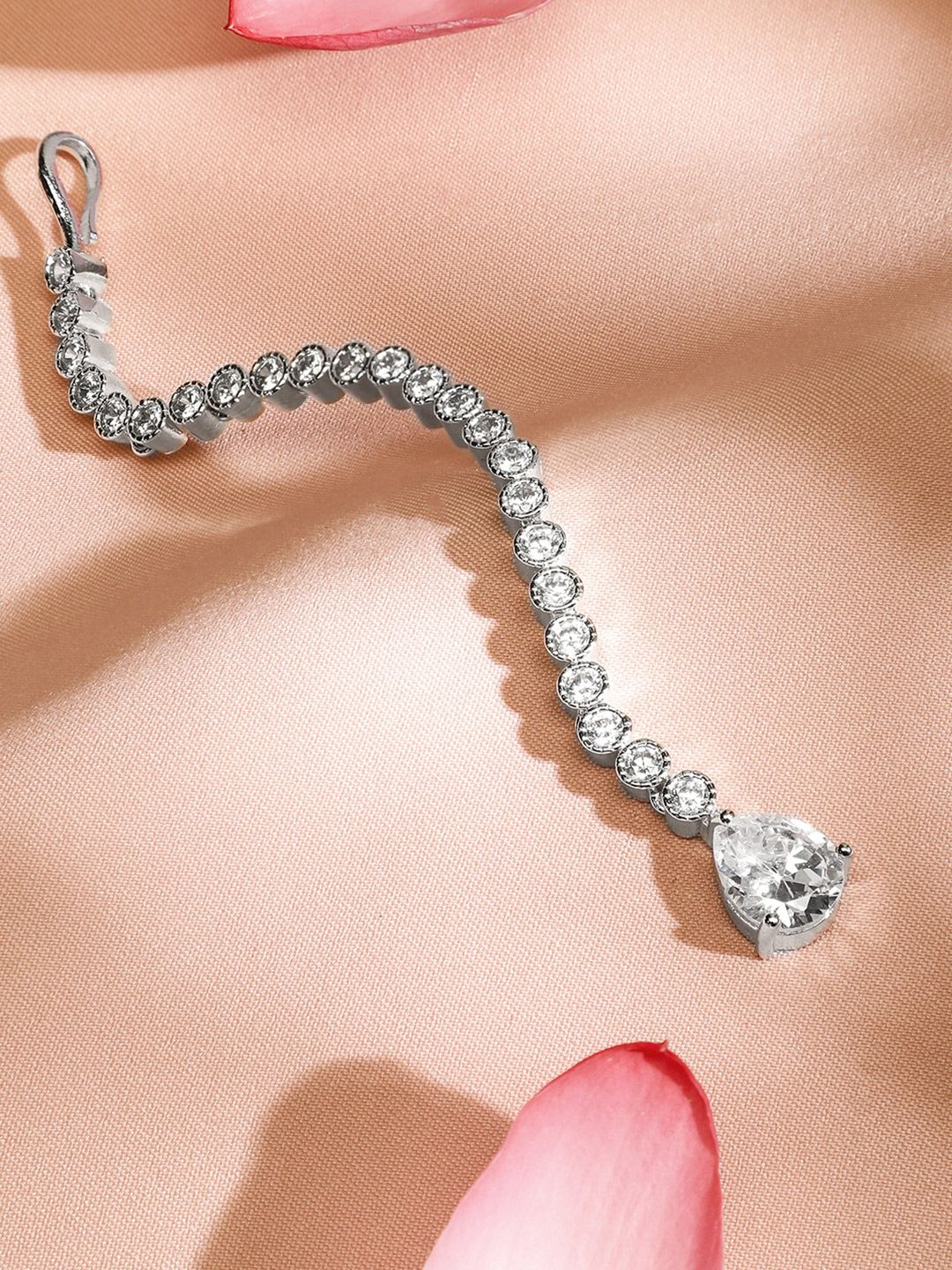 Dhiyona RJ Women's Rhodium-Plated Cubic Zirconia Studded & AD Drop Handcrafted Maang Tikka