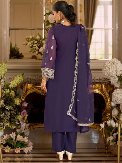 Dhiyona IE Women's Ethnic Motifs Embroidered Zari Organza Straight Kurta & Trousers With Dupatta
